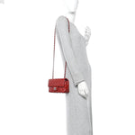 Patent Calfskin Quilted Mini Rectangular Flap Dark Red