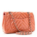 Patent Chevron Quilted Medium Single Flap Pink