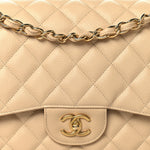 Caviar Quilted Jumbo Double Flap Beige Clair