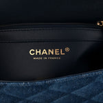 Printed Denim Quilted Mini Rectangular Flap Dark Blue