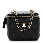 Caviar Quilted Mini Vanity Case With Chain Black