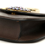 Textured Calfskin Web Crystal Heart Stripe Small Totem Shoulder Bag New Acero