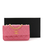 Lambskin Quilted Pillow Crush Flap Phone Holder With Chain Pink