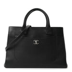 Grained Calfskin Medium Neo Executive Shopper Tote Black