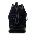 Wool Calfskin Embroidered Paris Hamburg Drawstring Backpack Navy Blue