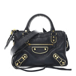 Chevre Gold Metallic Edge Hardware Mini City  Bleu Nuit Dark Sea