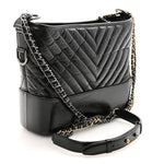 Aged Calfskin Chevron Quilted Medium Gabrielle Hobo Black