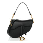 Grained Calfskin Saddle Bag With Strap Black
