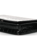 Shiny Calfskin Logo Crocodile Embossed Ville Wallet on Chain Black
