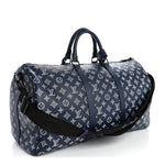 Calfskin Shadow Monogram Keepall Bandouliere 50 Ink Blue White
