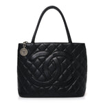 Caviar Quilted Medallion Tote Black