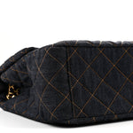 Denim Quilted XXL Travel Flap Bag Dark Blue Orange