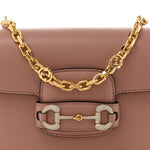 Azalea Calfskin Crystal GG Monogram Mini Horsebit 1955 Shoulder Bag Dusty Rose
