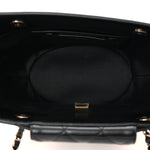 Raffia Braided Lambskin Small Shopping Tote Beige Black