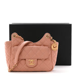 Caviar Quilted Small Wavy CC Hobo Coral