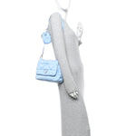Re-Nylon Quilted Padded Flap Shoulder Bag Celeste