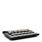 Calfskin Quilted Front Logo Enchained Clutch Black