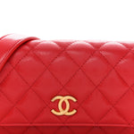 Caviar Quilted Yours Buttons Phone Holder With Chain Red