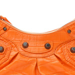 Extra Supple Calfskin Crocodile Embossed Le Cagole Shoulder Bag XS Pop Orange