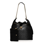 Washed Denim Quilted Large Chanel 25 Handbag Black