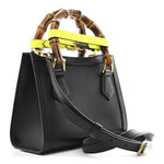 Wonka Grain Calfskin Mini Diana Tote Bag Black Yellow Fluo