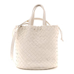 Calfskin Intrecciato Small Castello Bucket Bag White