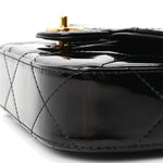 Metallic Mirror Calfskin Mini Top Handle Clutch With Chain  Black
