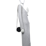 Lambskin Quilted Round Clutch With Chain Black