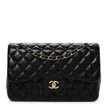 Lambskin Quilted Jumbo Double Flap Black