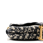 Oblique Embroidered Saddle Bag Blue