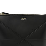 Shiny Calfskin Puzzle Fold Pouch Black