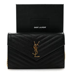 Grain De Poudre Matelasse Chevron Monogram Chain Wallet Black