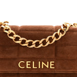 Suede Matelasse Quilted Chain Shoulder Bag Brown