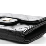 Caviar Quilted Flap Card Holder On Chain Black