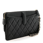 Caviar Quilted Classic Pouch With Handle Black