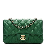 Metallic Caviar Quilted Mini Rectangular Flap Green