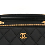 Lambskin Enamel Quilted Small Coco Hearts Vanity Case With Chain Black