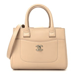 Grained Calfskin Mini Neo Executive Shopper Tote Light Beige