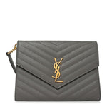 Grain De Poudre Matelasse Chevron Monogram Envelope Clutch Fog