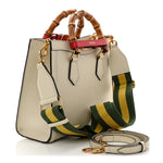 Textured Dollar Calfskin Web Small Diana Tote Bag Mystic White