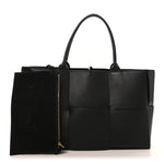 Grained Calfskin Maxi Intrecciato Medium Arco Tote Black