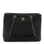 Caviar Quilted Large Shopping Tote Black