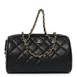 Caviar Quilted Barrel Clutch With Chain Black