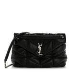 Lambskin Quilted Medium Loulou Puffer Monogram Chain Satchel Black