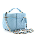 Caviar Quilted Top Handle Vanity Case With Chain Blue