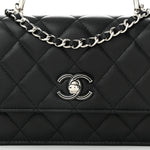 Lambskin Quilted Metal Top Handle Crossbody Flap Black