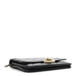 Lambskin Quilted Golden Class Wallet on Chain WOC Black