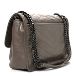 Crinkled Calfskin Matelasse Monogram Medium Niki Chain Satchel Greyish Brown