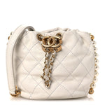 Calfskin Quilted Pearl Mini About Pearls Drawstring Bucket Bag  White