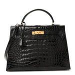Shiny Alligator Kelly Sellier 32 Black